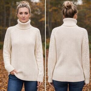 Lauren Ralph Lauren Cable Knit Turtleneck Sweater XL Cream Cotton Blend